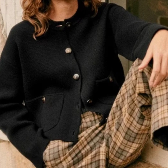 Sezane Merino Wool and Cotton Valerio Jacket Cardigan Black L NWT - Picture 2 of 9
